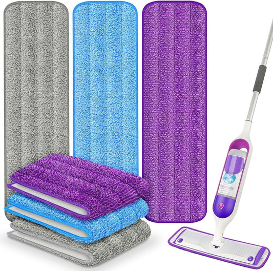 6 Pack Reusable Mop Pads for Swiffer PowerMop, Super Absorption, Multi-Surface ood Floor Cleaning, Machine Washable Up to 100 Times, Durable, Suitable for All Finished Floors