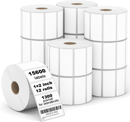【15600 Labels/12 Rolls】 3-Proof 1" Core  2" x 1" Direct Thermal Label (51mm x 25mm) Multipurpose Shipping Address Barcodes Labels Compatible for Zebra & Rollo Desktop Label Printer