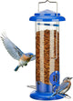 Upgraded Bluebird Feeder for Outdoors Hanging, Metal Mealworm Tube Bird Feeder with Widen Perch for Wild Birds, Squirrel Chew Proof, Easy to Refill & Clean(Blue)