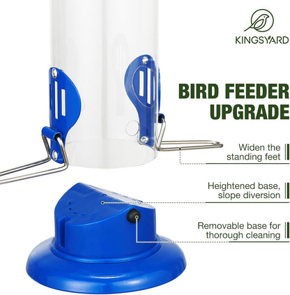 Upgraded Bluebird Feeder for Outdoors Hanging, Metal Mealworm Tube Bird Feeder with Widen Perch for Wild Birds, Squirrel Chew Proof, Easy to Refill & Clean(Blue)