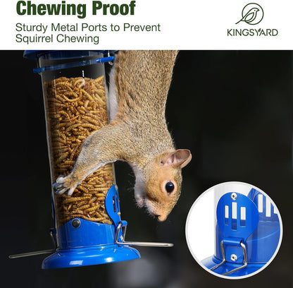 Upgraded Bluebird Feeder for Outdoors Hanging, Metal Mealworm Tube Bird Feeder with Widen Perch for Wild Birds, Squirrel Chew Proof, Easy to Refill & Clean(Blue)