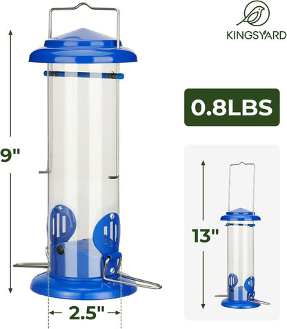 Upgraded Bluebird Feeder for Outdoors Hanging, Metal Mealworm Tube Bird Feeder with Widen Perch for Wild Birds, Squirrel Chew Proof, Easy to Refill & Clean(Blue)