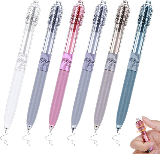 6 Pcs Fidget Spinner Pens for Adults Black Ink Gel Pens with Fidget Ball Stress Relief Pen Spinning Pen for Office Supplies Journaling (Cylinder,Bright)
