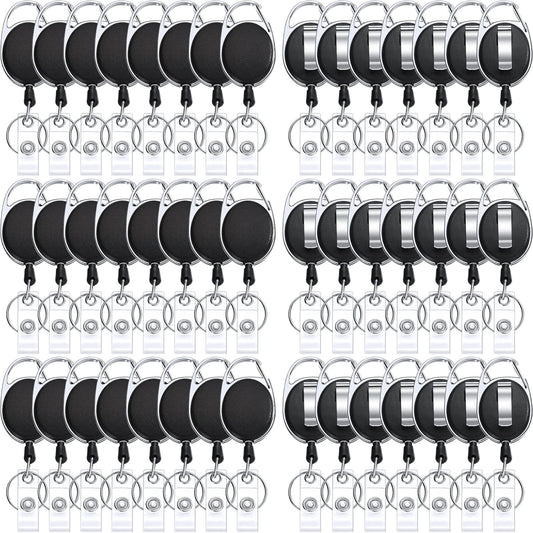 50 Pcs Heavy Duty Retractable Badge Reels Batch ID Badge Holder Retractable Clip Bulk Key Holder with Ring for Office Worker Employee, Doctor Nurse Gifts (Black)