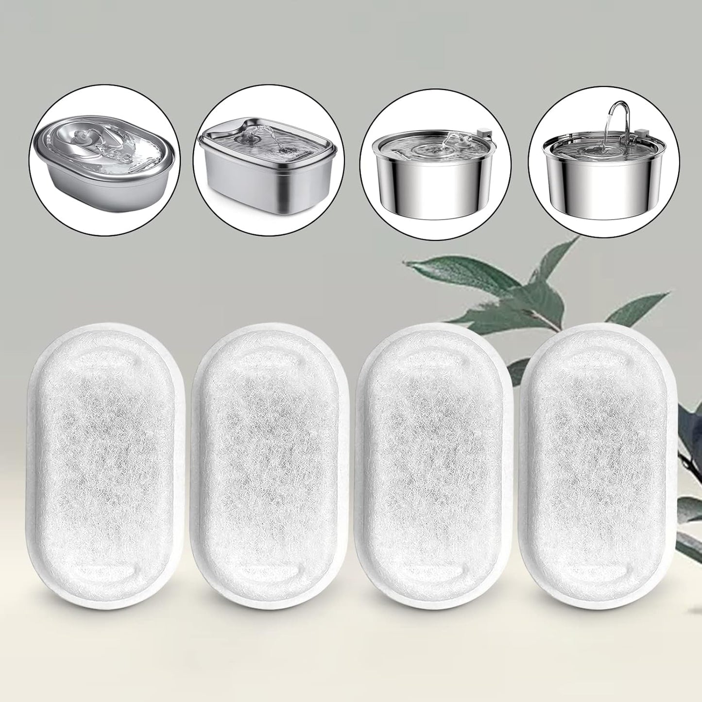 Cat Water Fountain Filters for 108/3.2L& 67oz/2L Stainless Steel Pet Water Dispenser Fountain Filter Replacement with 8 Sponges (8 Filters&8 Sponges)
