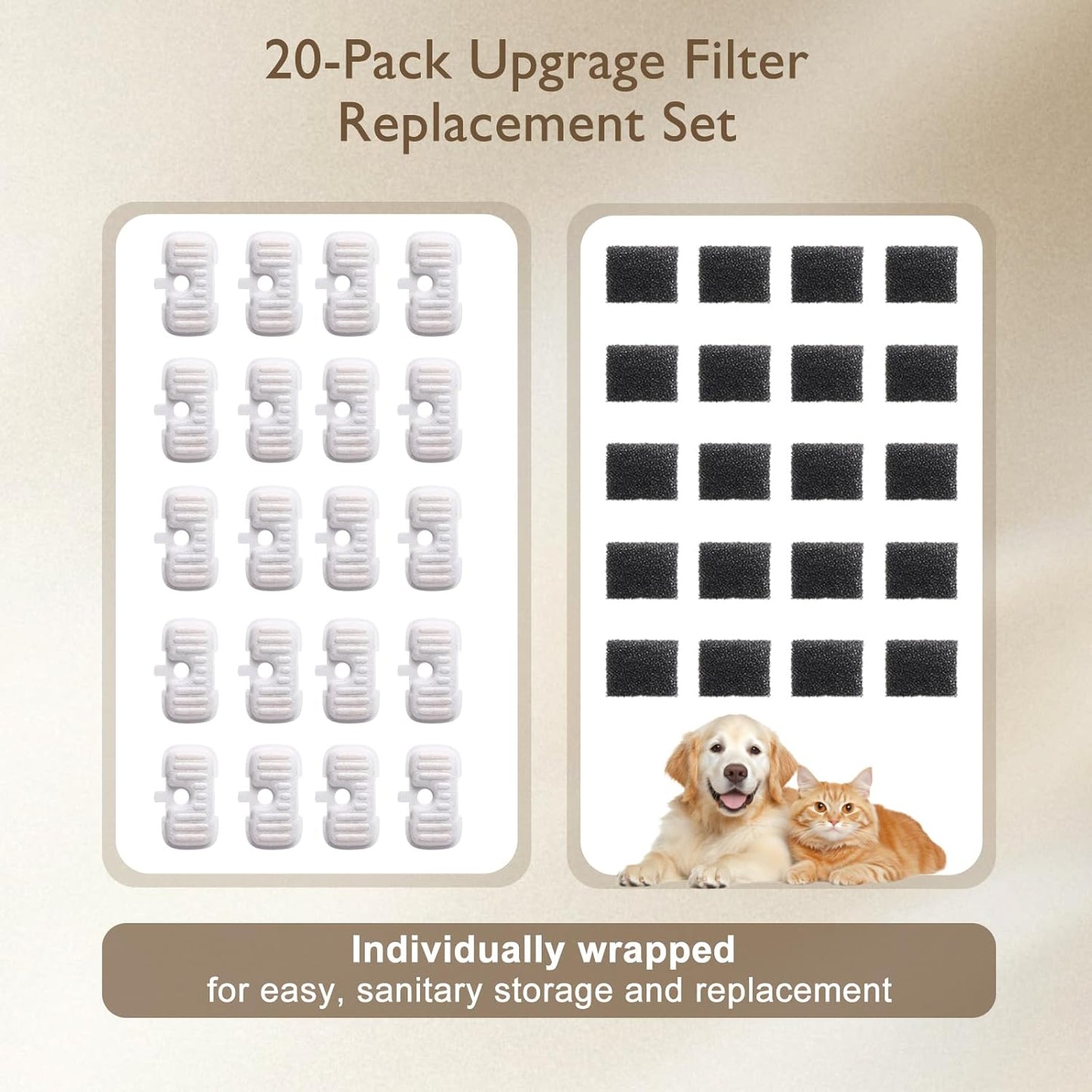 20 Packs Filter Replacement Compatible with  Cat Water Fountain PLWF005/PLWF105/PLWF115/PLWF106/PLWF116/PLWF305, Upgrade Replacement Filters Fit Pet libro Water Fountain, Easy to Install