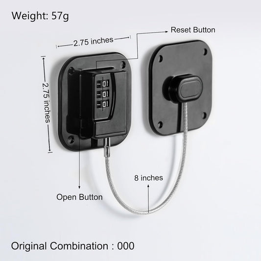 Refrigerator Lock, Heavy Duty Fridge Lock, Combination Lock for Refrigerator Cabinets, Drawers, Safety, Easy Install No Keys Needed (Black-2Pack)