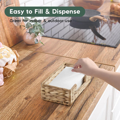 Napkin Holder for Bathroom, Woven Wicker Water Hyacinth Guest Towel Holder Tray, Disposable Paper Hand Towel Holder for Bathroom Accessories, Dinner Napkin Holder for Kitchen Table Party