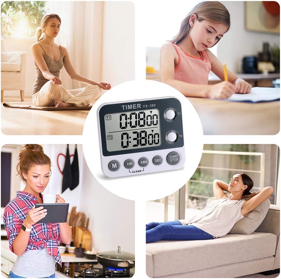 Digital Kitchen Cooking Timer, Dual Count Up & Down with Magnetic Back, Large Display, Adjustable Volume and Flashing Alarm Light, ON/Off Switch Stopwatch, Battery Included