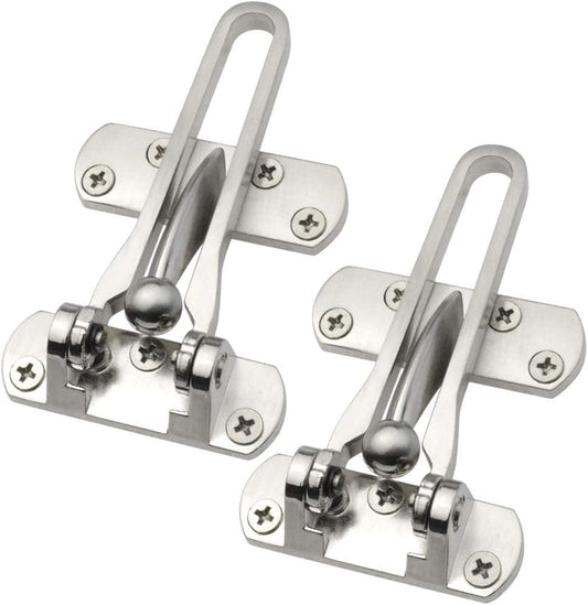 Home Security Door Lock, 2 Pack Latch Guard Clasp Front Door Locks for Kids, Home Reinforcement Lock for Swing-in Doors, Hotel Door Latches, Thicken Solid Aluminium Alloy, Satin Nickel