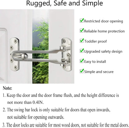 Home Security Door Lock, 2 Pack Latch Guard Clasp Front Door Locks for Kids, Home Reinforcement Lock for Swing-in Doors, Hotel Door Latches, Thicken Solid Aluminium Alloy, Satin Nickel
