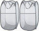 2 Pcs Popup Mesh Laundry Baskets, Collapsible and Portable Clothes Washing Laundry Hampers with Reinforced Carry Handles, Gray Clothes Hamper for Home, Travel, College Dorm