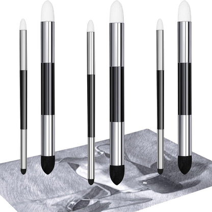 6 Pcs Blending Sponge Pen Double Headed Rub and Buff Washable Sketch Rubbing Sponge Brush Wipe Reusable Blending Stump Drawing Art Blenders for Artist Highlight Shadow Detail Tool (White,Black)
