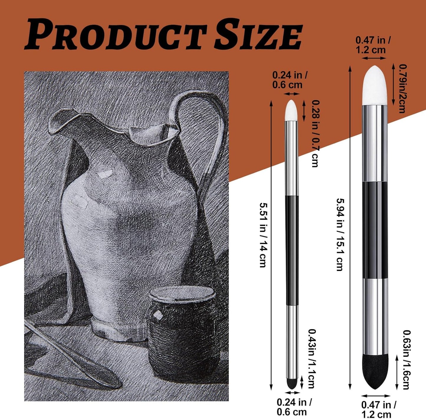 6 Pcs Blending Sponge Pen Double Headed Rub and Buff Washable Sketch Rubbing Sponge Brush Wipe Reusable Blending Stump Drawing Art Blenders for Artist Highlight Shadow Detail Tool (White,Black)