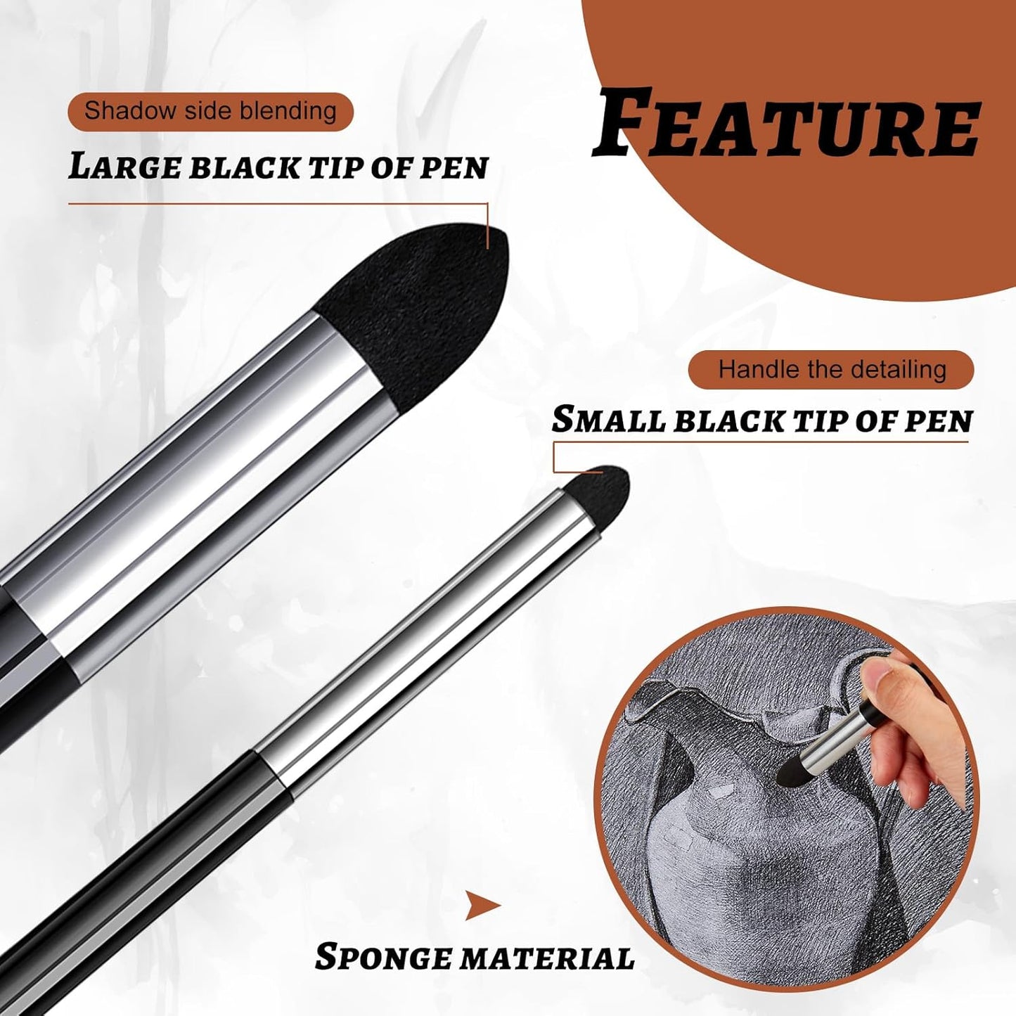 6 Pcs Blending Sponge Pen Double Headed Rub and Buff Washable Sketch Rubbing Sponge Brush Wipe Reusable Blending Stump Drawing Art Blenders for Artist Highlight Shadow Detail Tool (White,Black)