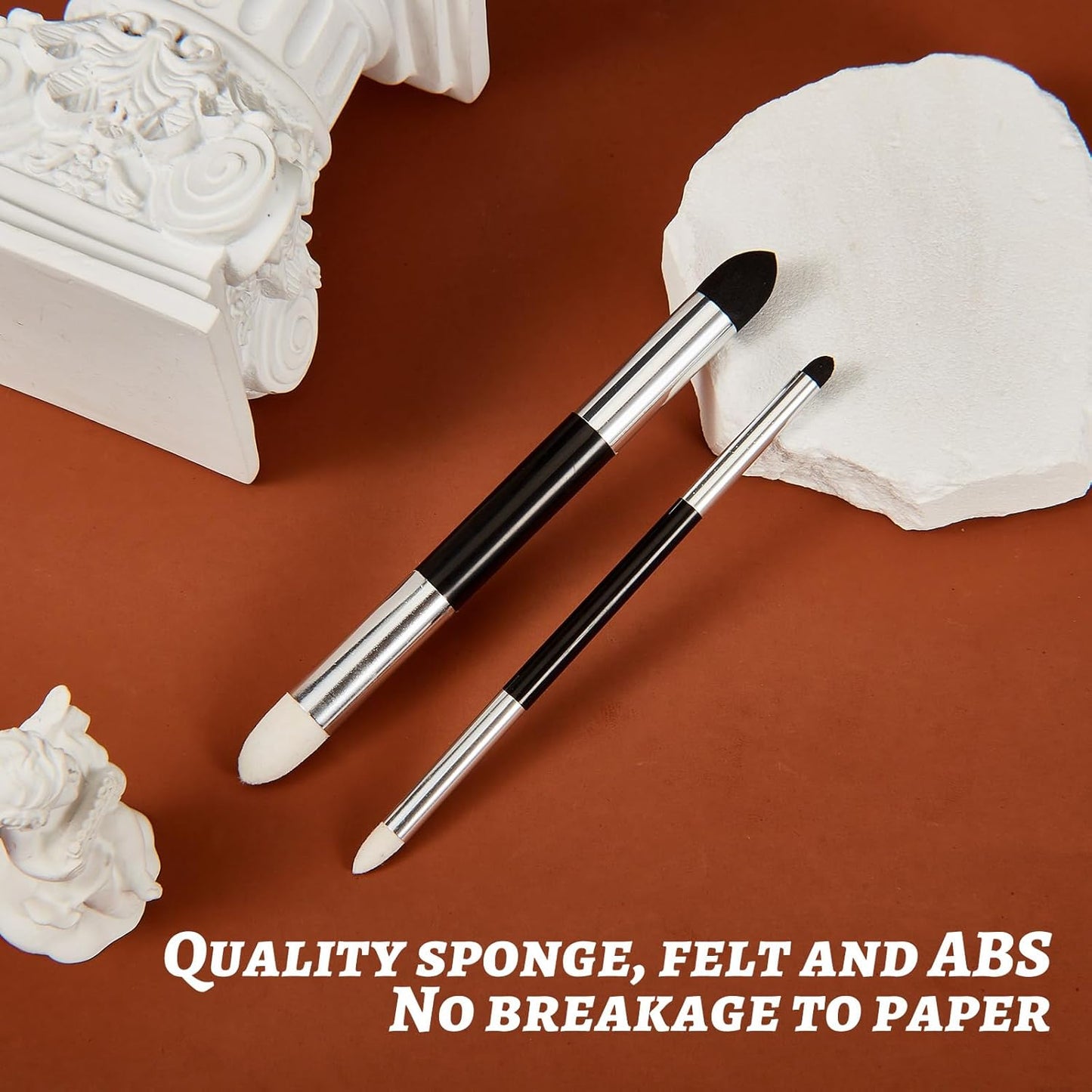 6 Pcs Blending Sponge Pen Double Headed Rub and Buff Washable Sketch Rubbing Sponge Brush Wipe Reusable Blending Stump Drawing Art Blenders for Artist Highlight Shadow Detail Tool (White,Black)