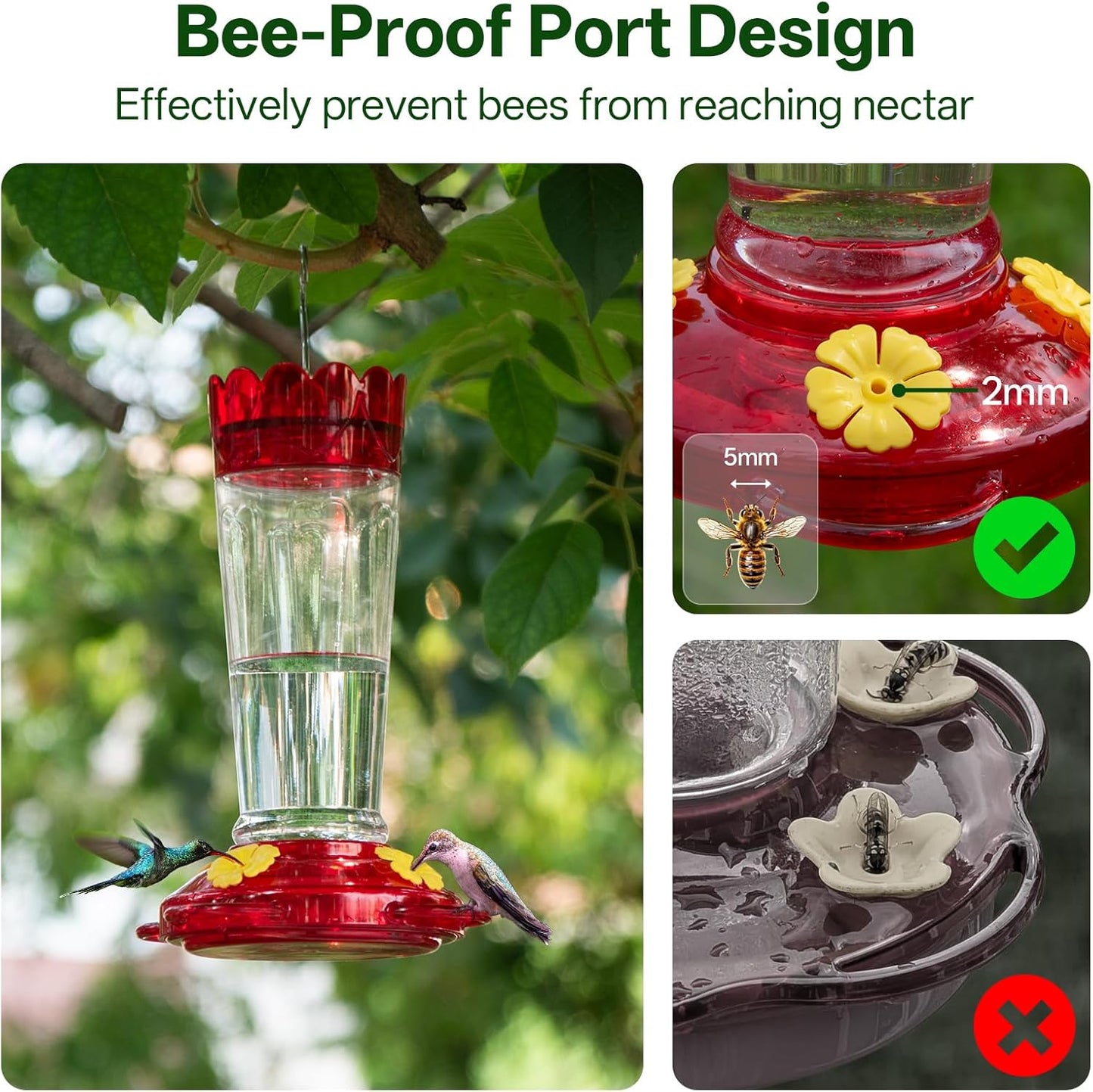 Plastic Hummingbird Feeder, 2-Pack 14 OZ Ant & Bee Proof Hummingbird Feeders for Outdoors Hanging, Leak-Proof Nectar Feeders with 4 Feeding Ports and Perches, Gifts for Mom, Birdlovers