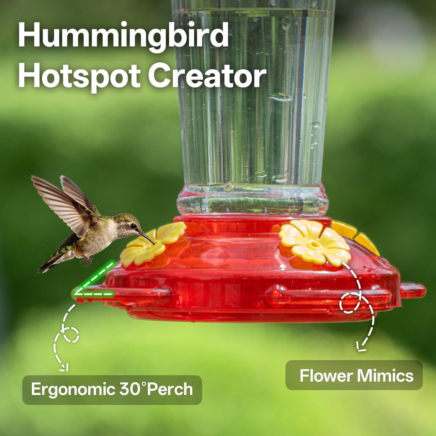 Plastic Hummingbird Feeder, 2-Pack 14 OZ Ant & Bee Proof Hummingbird Feeders for Outdoors Hanging, Leak-Proof Nectar Feeders with 4 Feeding Ports and Perches, Gifts for Mom, Birdlovers