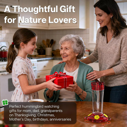 Plastic Hummingbird Feeder, 2-Pack 14 OZ Ant & Bee Proof Hummingbird Feeders for Outdoors Hanging, Leak-Proof Nectar Feeders with 4 Feeding Ports and Perches, Gifts for Mom, Birdlovers