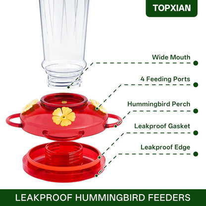 Plastic Hummingbird Feeder, 2-Pack 14 OZ Ant & Bee Proof Hummingbird Feeders for Outdoors Hanging, Leak-Proof Nectar Feeders with 4 Feeding Ports and Perches, Gifts for Mom, Birdlovers