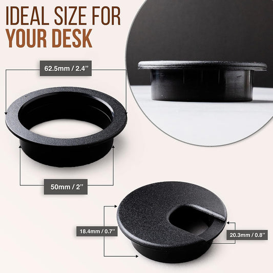 Desk Grommet 2 Inch (50 mm) Pack of 5-Black ABS Plastic Cable Hole Cover to Arrange Wires & Cords Through Computer Table/Countertops