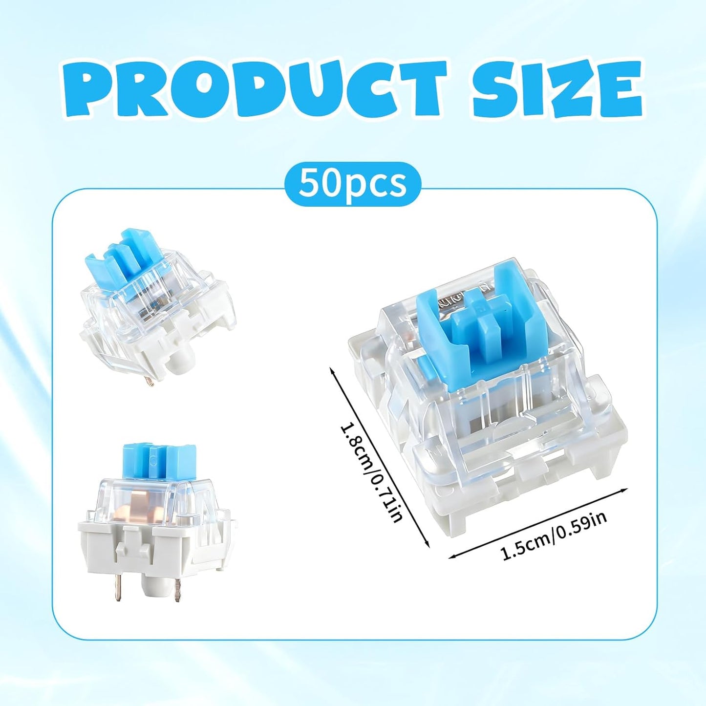 Keyboard Switches, 50 Pcs 3 PIN Blue Keyboard Clicker Replacement Dustproof Mechanical Keyboards Switches for Most Gaming Keyboards