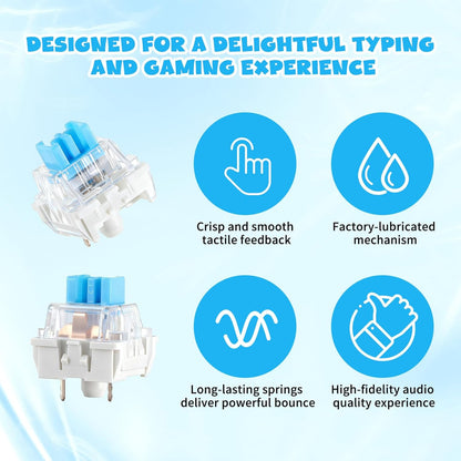 Keyboard Switches, 50 Pcs 3 PIN Blue Keyboard Clicker Replacement Dustproof Mechanical Keyboards Switches for Most Gaming Keyboards