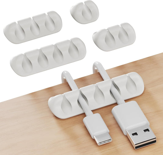 Cord Organizer for Desk Cable Holder for Nightstand Charger Organizer Adhesive Desktop Versatile Wire Multislot Clips and Table Management Accessories Office Spaces New White 5 Pack, 15 Slots