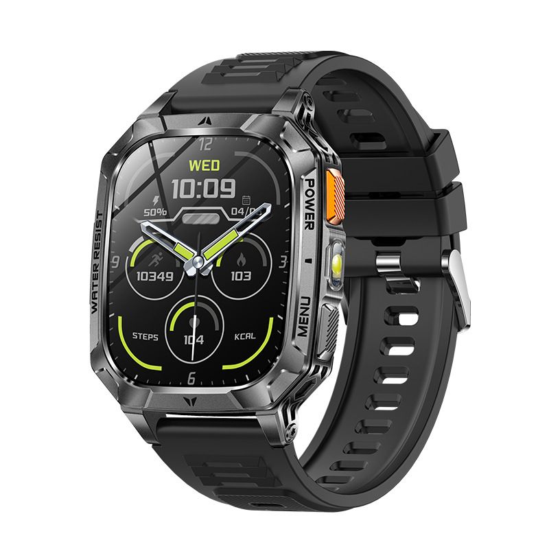Smart Watch with Bluetooth Calling - Square Screen Fitness Tracker with 1400mAh Battery 8-10 Days Use - Waterproof Smartwatch for Men - Black Rubber