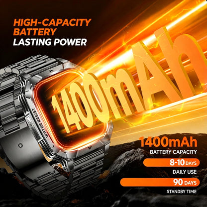 Smart Watch with Bluetooth Calling - Square Screen Fitness Tracker with 1400mAh Battery 8-10 Days Use - Waterproof Smartwatch for Men - Black Rubber