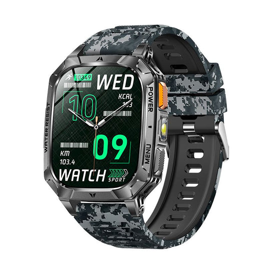 Smart Watch with Bluetooth Calling - Square Screen Fitness Tracker with 1400mAh Battery 8-10 Days Use - Waterproof Smartwatch for Men - Blue Camo