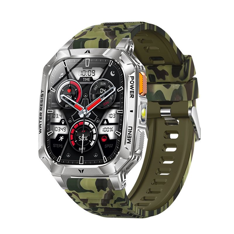 Smart Watch with Bluetooth Calling - Square Screen Fitness Tracker with 1400mAh Battery 8-10 Days Use - Waterproof Smartwatch for Men - Green Camo
