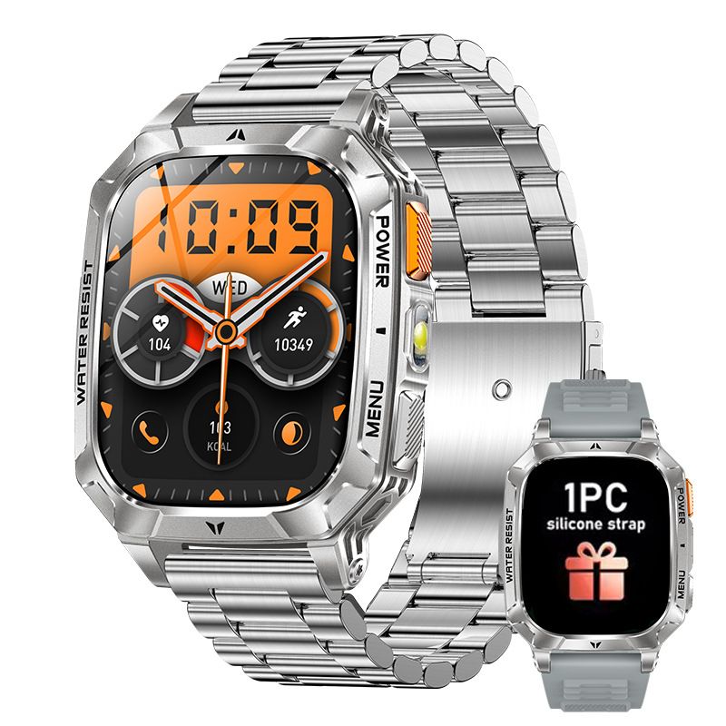 Smart Watch with Bluetooth Calling - Square Screen Fitness Tracker with 1400mAh Battery 8-10 Days Use - Waterproof Smartwatch for Men - Silver Steel