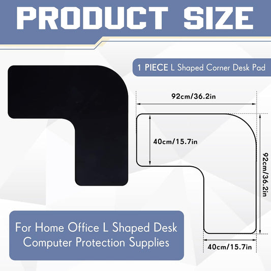 L Shaped Desk Mat Corner Mouse Pad Waterproof Large Rubber for Office Home Curved Keyboard Gaming Setup Computer Protection Supplies, 36.2 Inches(Black) Black