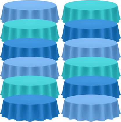 12 Pcs Ocean Theme Round Tablecloth,disposable Assorted Blue Tablecloth, Plastic Light Table Covers for Under the Sea Beach Surf Pool Party Birthday Decoration, 84" Inch