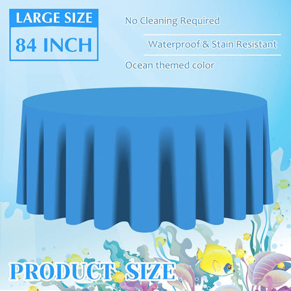 12 Pcs Ocean Theme Round Tablecloth,disposable Assorted Blue Tablecloth, Plastic Light Table Covers for Under the Sea Beach Surf Pool Party Birthday Decoration, 84" Inch