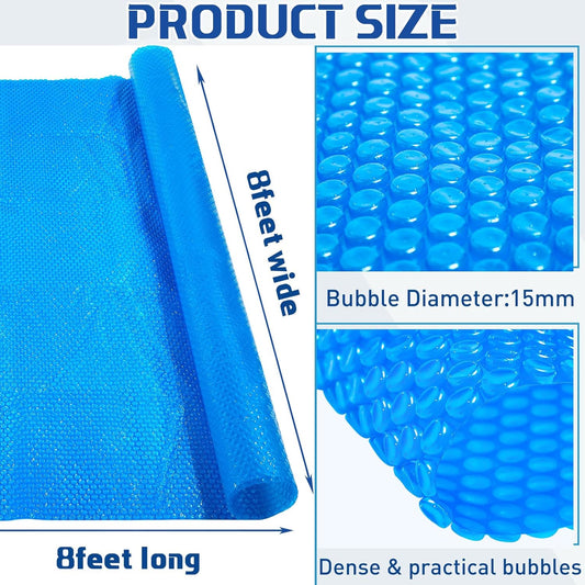 8 x ft Pool Hot Tub Solar Cover, 16 Mil Heavy Duty Trimmable Floating Thermal Blanket Spa Bubble Cover for Inground Pools Swimming Insulating Heating  Feet