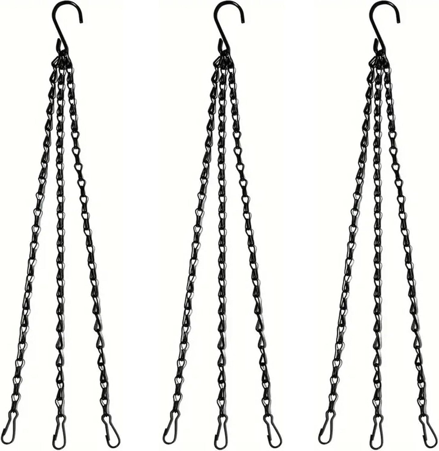 Hanging Basket Chain, 3 Sets Plant Hanger Metal Chains with Clips for Flower Pots, Planters, Bird Cage, Lanterns(Black) (Clips)