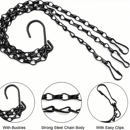 Hanging Basket Chain, 3 Sets Plant Hanger Metal Chains with Clips for Flower Pots, Planters, Bird Cage, Lanterns(Black) (Clips)