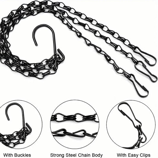 Hanging Basket Chain, 3 Sets Plant Hanger Metal Chains with Clips for Flower Pots, Planters, Bird Cage, Lanterns(Black) (Clips)