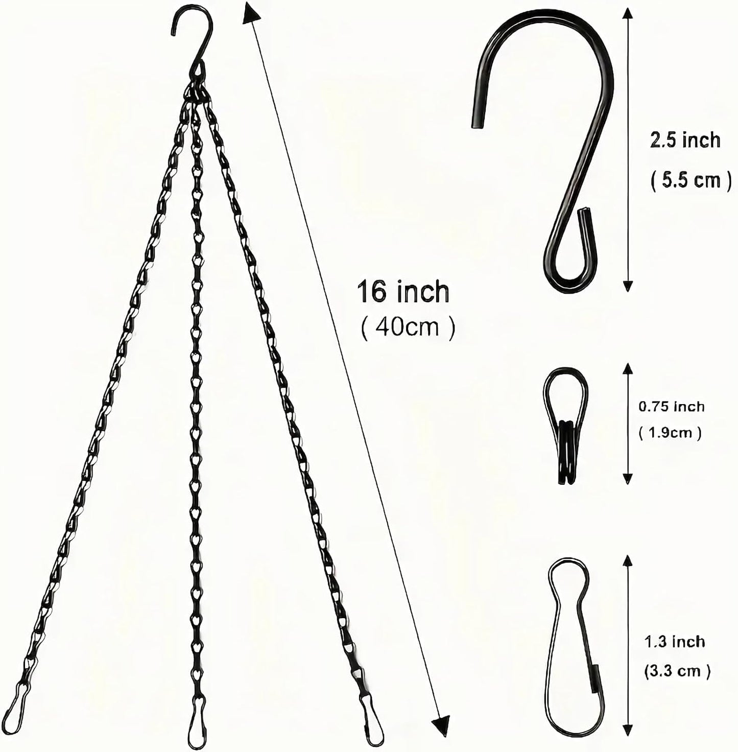 Hanging Basket Chain, 3 Sets Plant Hanger Metal Chains with Clips for Flower Pots, Planters, Bird Cage, Lanterns(Black) (Clips)