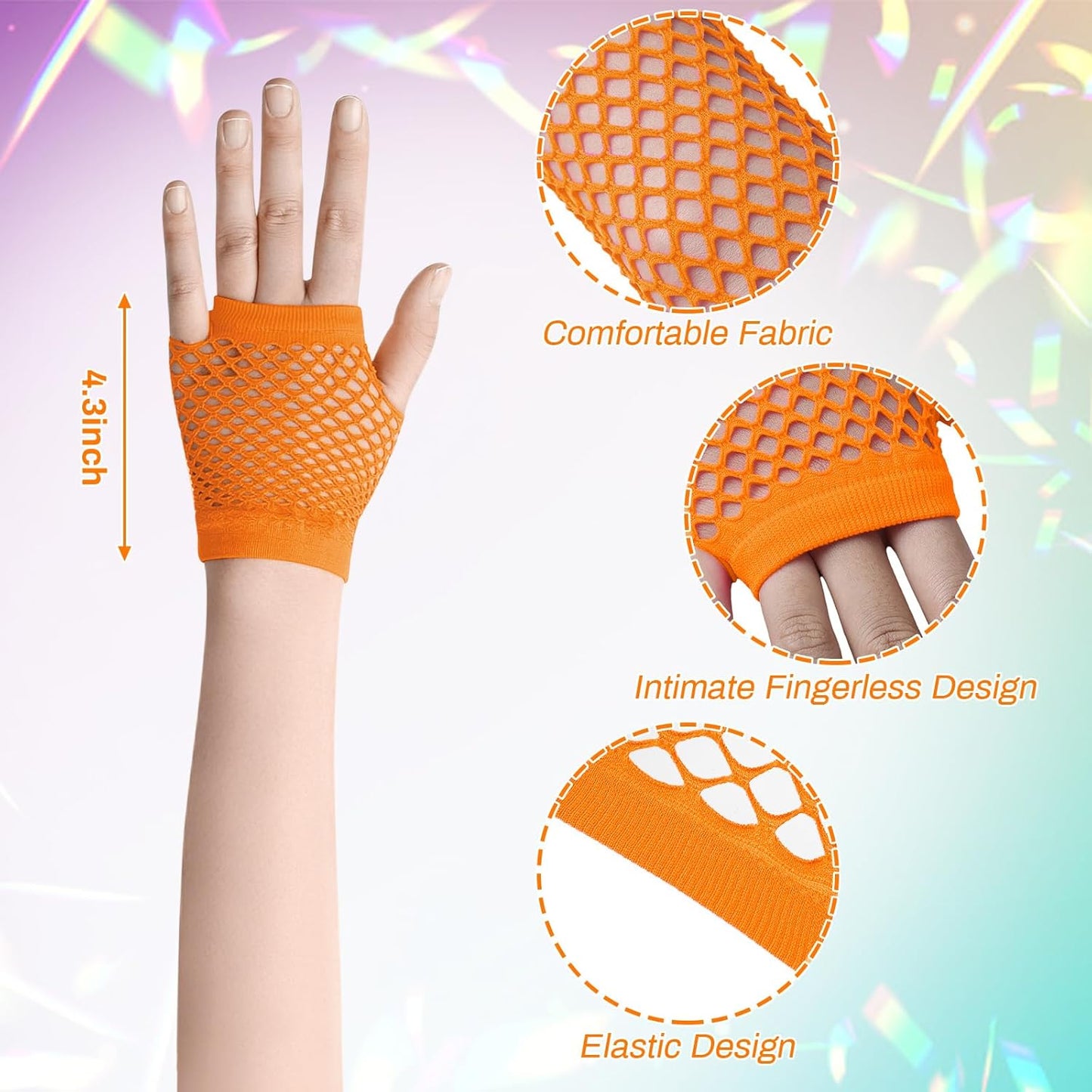 Petluno Elastic Neon Leg Warmers and Fingerless Gloves, 80s Set, Costume Accessory (Orange), Orange, One Size