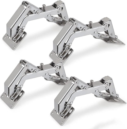 Spring-loaded hinge, 170 degrees, for kitchen cabinets, door hinges, large angle door hinges, angle stop, self-closing hinge, 4 pieces, improved version with buffer damping