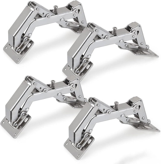 Spring-loaded hinge, 170 degrees, for kitchen cabinets, door hinges, large angle door hinges, angle stop, self-closing hinge, 4 pieces, improved version with buffer damping
