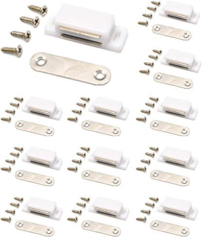 Cabinet Magnet Latch - Best for Cabinet Doors, Cupboards, Drawers and Shutters - Cabinet Magnetic Latch Easy Install - Magnetic Cabinet Catch Screws Included - Set of 12(White)