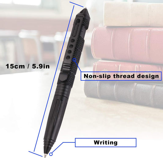 2 Pack Military Tactical Pen Set with 6 Black Ballpoint Refills for Writing, Made of Tungsten Steel & Aluminum (Black & Silver)