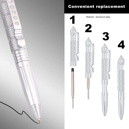 2 Pack Military Tactical Pen Set with 6 Black Ballpoint Refills for Writing, Made of Tungsten Steel & Aluminum (Black & Silver)