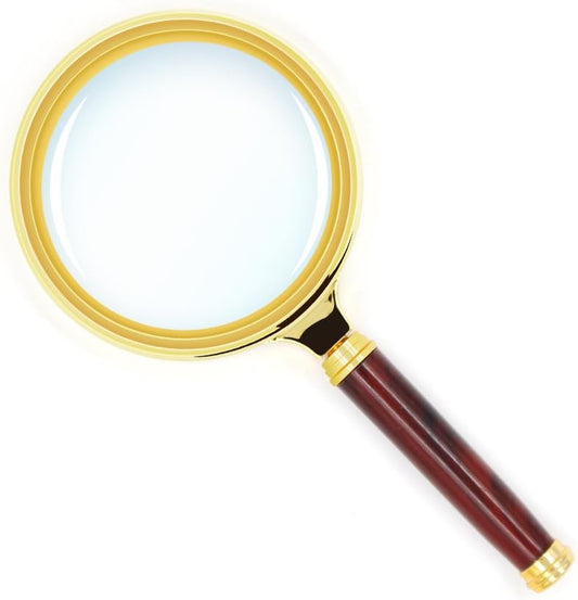 10X Handheld Magnifier Antique Mahogany Handle Magnifier Reading Magnifying Glass for Reading Book, Inspection, Coins, Insects, Rocks, Map, Crossword Puzzle