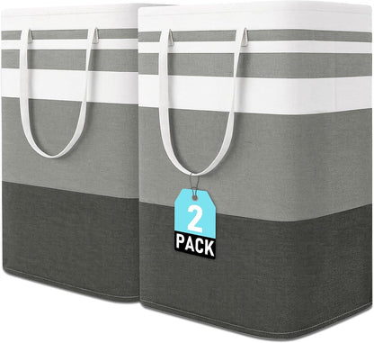 Freestanding Laundry Basket Collapsible Laundry Hamper 2-Pack Large Clothes Storage Bin Foldable Laundry Baskets for Bedroom, Bathroom, Laundry Room