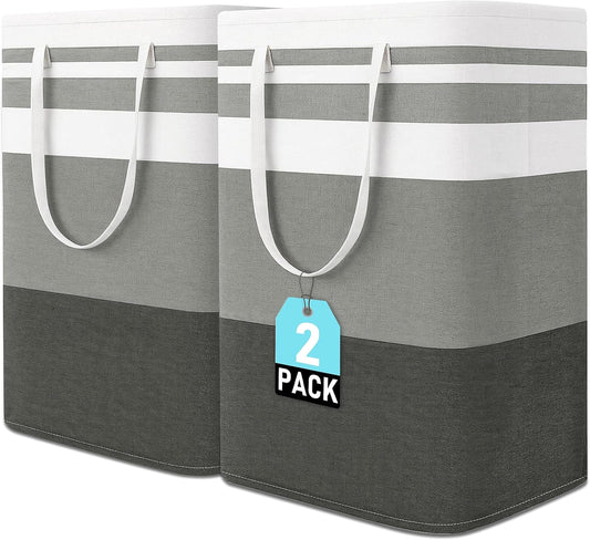 Freestanding Laundry Basket Collapsible Laundry Hamper 2-Pack Large Clothes Storage Bin Foldable Laundry Baskets for Bedroom, Bathroom, Laundry Room